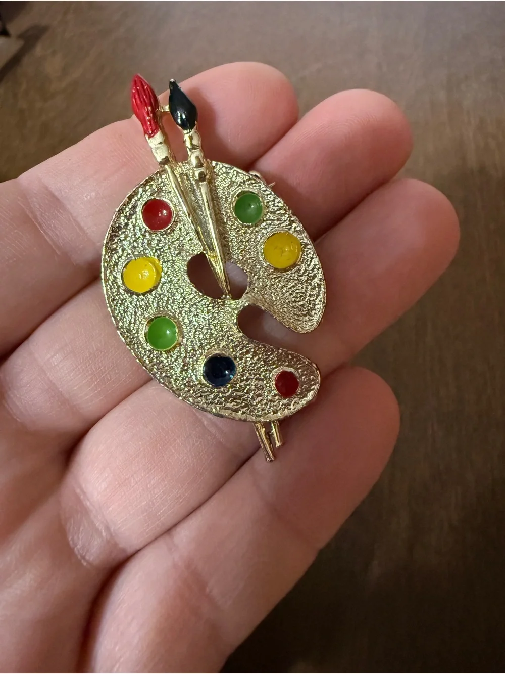Vintage Gerry’s Artist Palette Brooch Pin Paint Brushes Gold Tone